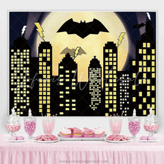 Lofaris Super City Yellow Full Moon Bat Birthday Backdrop Party Banner