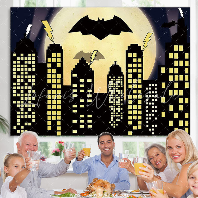 Lofaris Super City Yellow Full Moon Bat Birthday Backdrop Party Banner