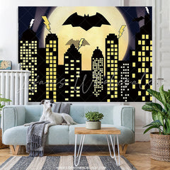 Lofaris Super City Yellow Full Moon Bat Birthday Backdrop Party Banner