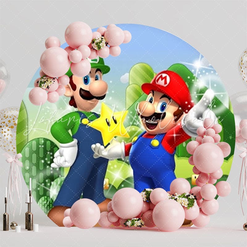 Super Mario Bros Gaming Round Backdrop For Fun Celebrations