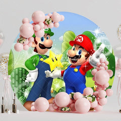 Super Mario Bros Gaming Round Backdrop For Fun Celebrations