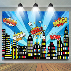 Lofaris Superhero Cityscape Building Scenes Birthday Backdrop