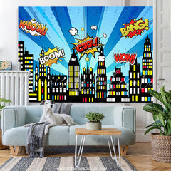 Lofaris Superhero Cityscape Building Scenes Birthday Backdrop