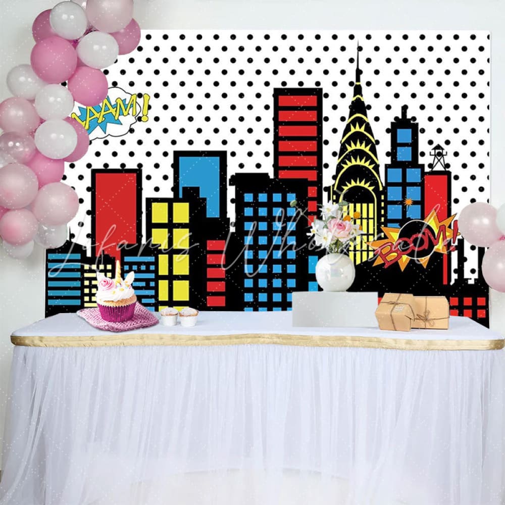 Superhero Super Skyline Buildings Photography Backdrop For Boys