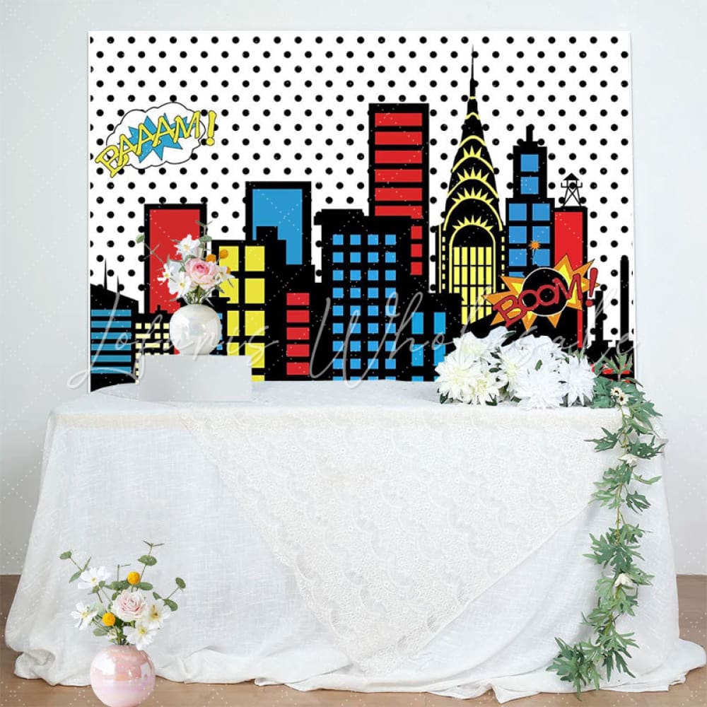 Superhero Super Skyline Buildings Photography Backdrop For Boys