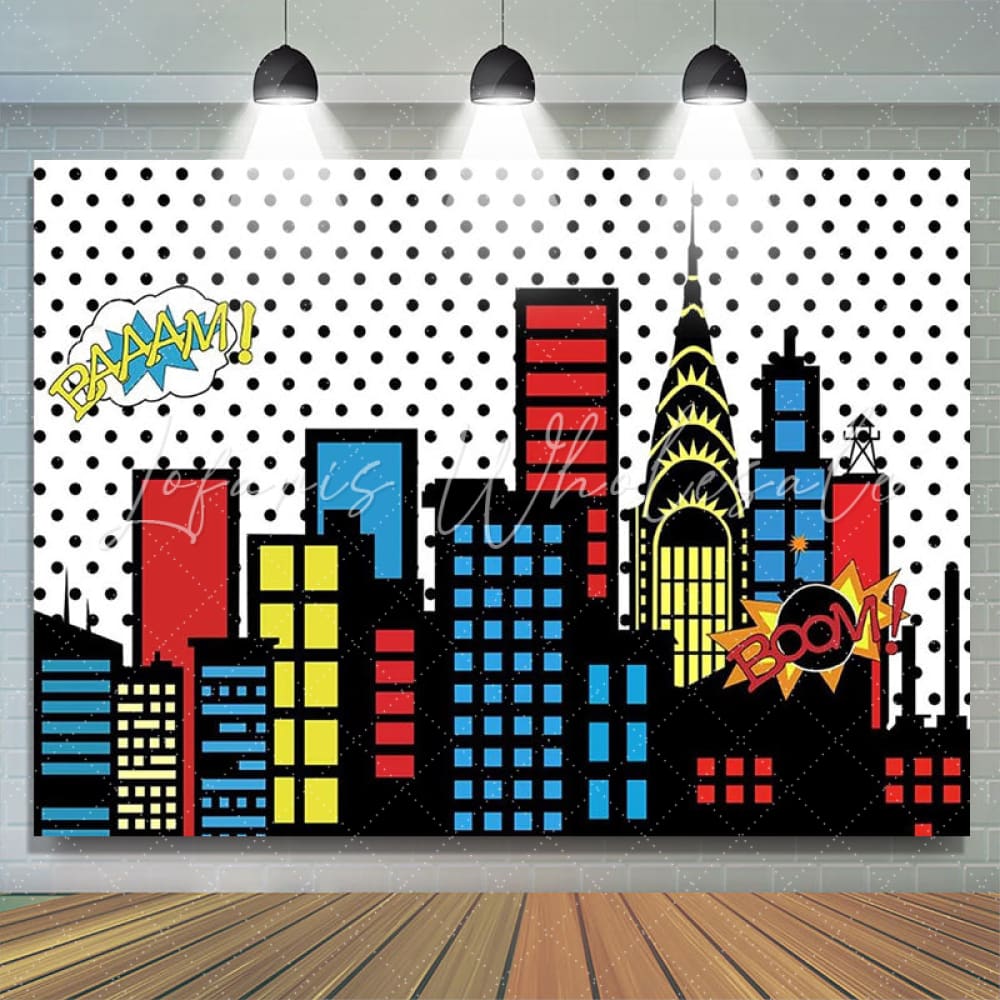 Superhero Super Skyline Buildings Photography Backdrop For Boys