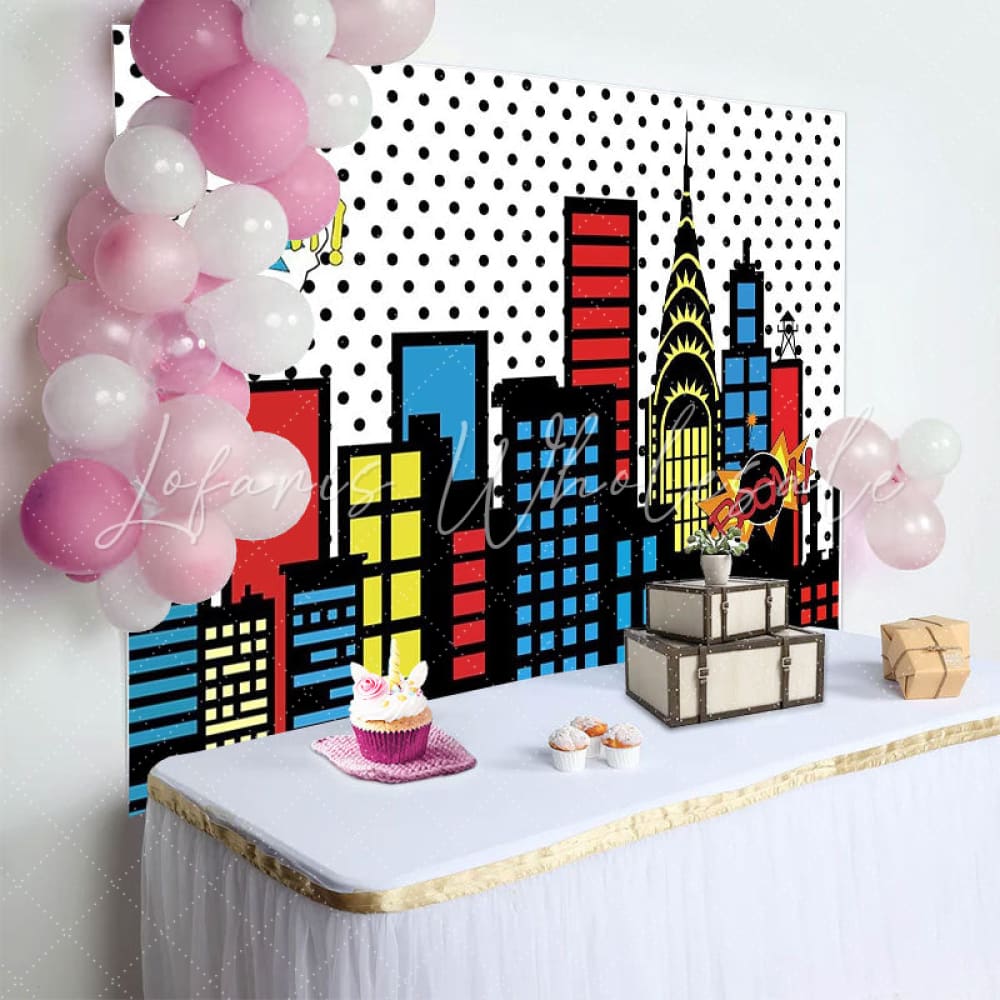 Superhero Super Skyline Buildings Photography Backdrop For Boys