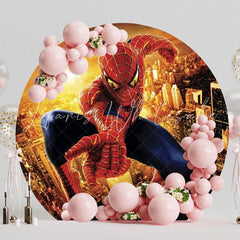 Superheroes Spider Man Party Round Backdrop For Heroic Adventure