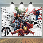 Lofaris Superman White Brick Wall Birthday Photo Backdrop