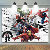 Lofaris Superman White Brick Wall Birthday Photo Backdrop