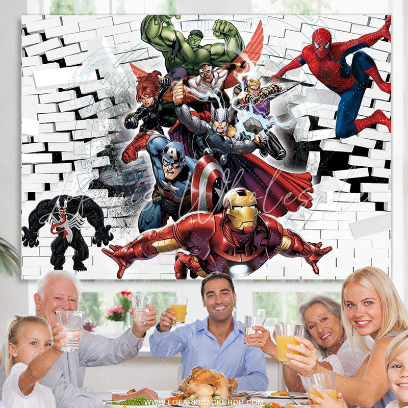 Lofaris Superman White Brick Wall Birthday Photo Backdrop