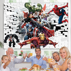 Lofaris Superman White Brick Wall Birthday Photo Backdrop