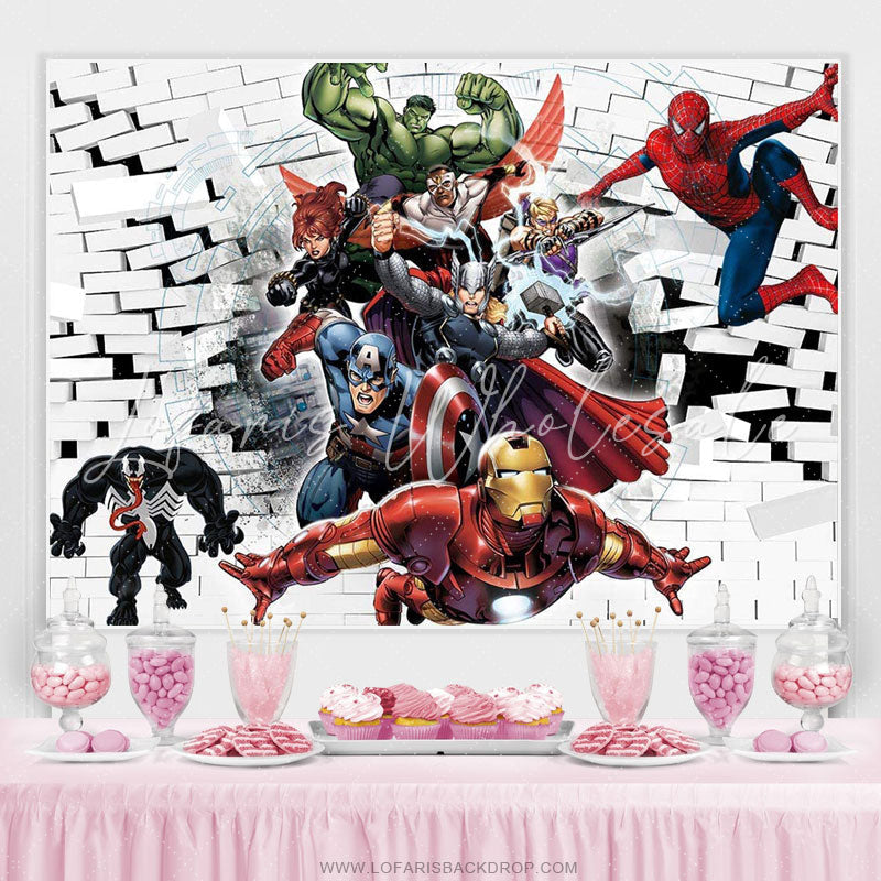 Lofaris Superman White Brick Wall Birthday Photo Backdrop