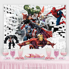 Lofaris Superman White Brick Wall Birthday Photo Backdrop