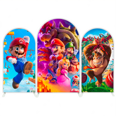 Supper Mario Cartoon Movie Happy Birthday Party Arch Backdrop Wall Cloth Cover