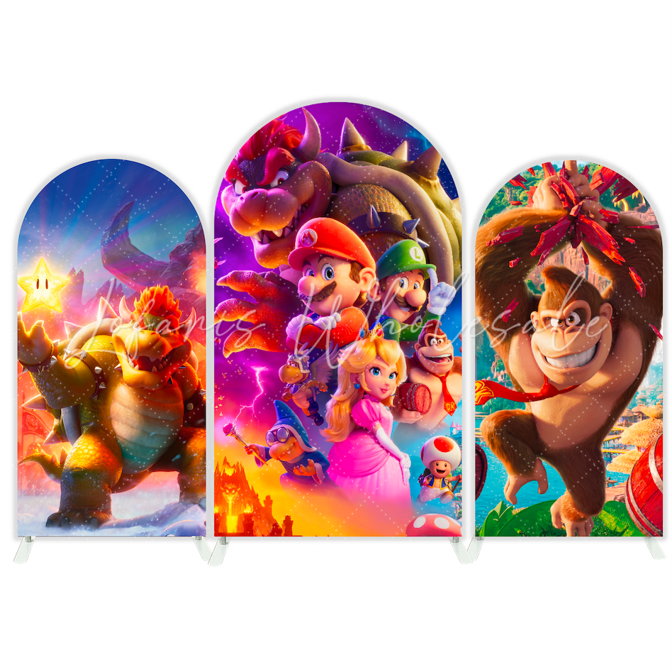 Supper Mario Cartoon Movie Happy Birthday Party Arch Backdrop Wall Cloth Cover