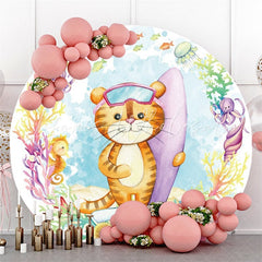 Lofaris Surf Tiger And Sea World Round Baby Shower Backdrop