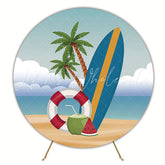Surfboard and Palm Tree Round Backdrop for Beach Party