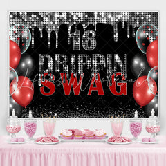 Lofaris Swag 16 Black And Silver Glitter Birthday Backdrop