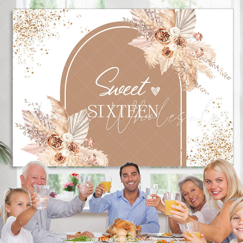 Lofaris Sweet 16 Flowers Arched Happy Birthday Backdrop