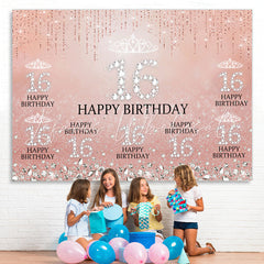Lofaris Sweet 16 Pink Glitter Diamond Birthday Backdrop for Girls