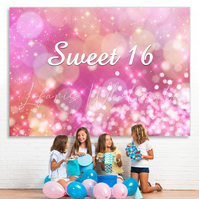 Lofaris Sweet 16 Pink Gokeh Golden Bokeh 16Th Birthday Backdrop