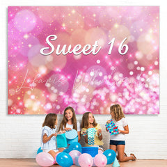 Lofaris Sweet 16 Pink Gokeh Golden Bokeh 16Th Birthday Backdrop