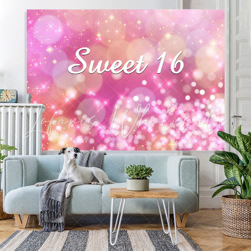 Lofaris Sweet 16 Pink Gokeh Golden Bokeh 16Th Birthday Backdrop