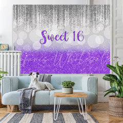 Lofaris Sweet 16 Purple and Gray Glitter Bokeh Birthday Backdrop