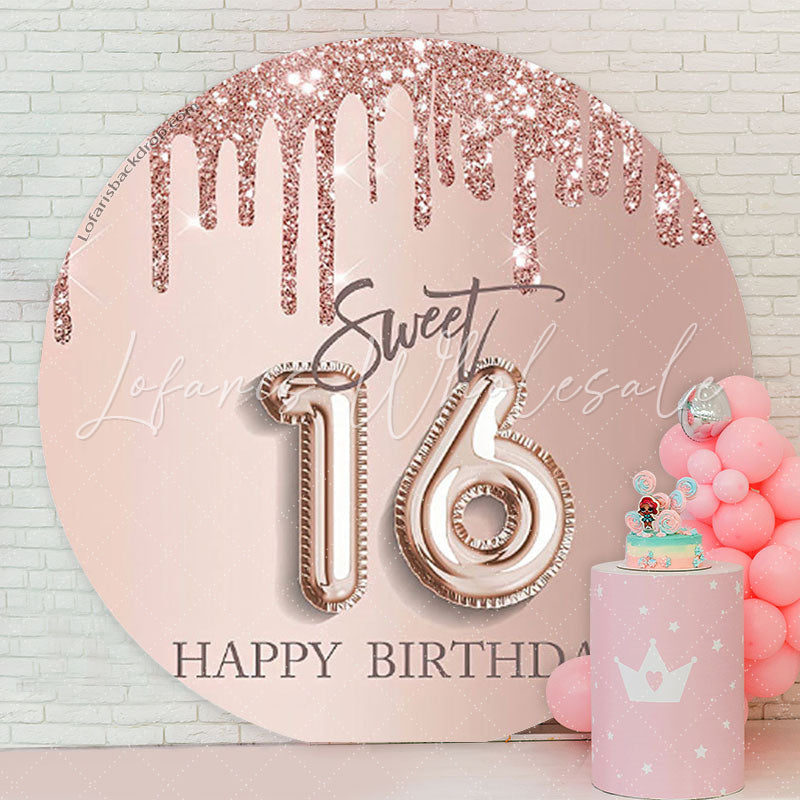 Lofaris Sweet 16 Rose Pink Birthday Round Backdrop Cover