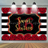 Lofaris Sweet 16 With Roses And Stripe Happy Birthday Backdrop