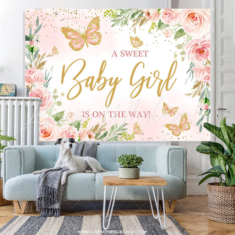 Lofaris Sweet Baby Gilr Is On The Way Pink Shower Backdrop