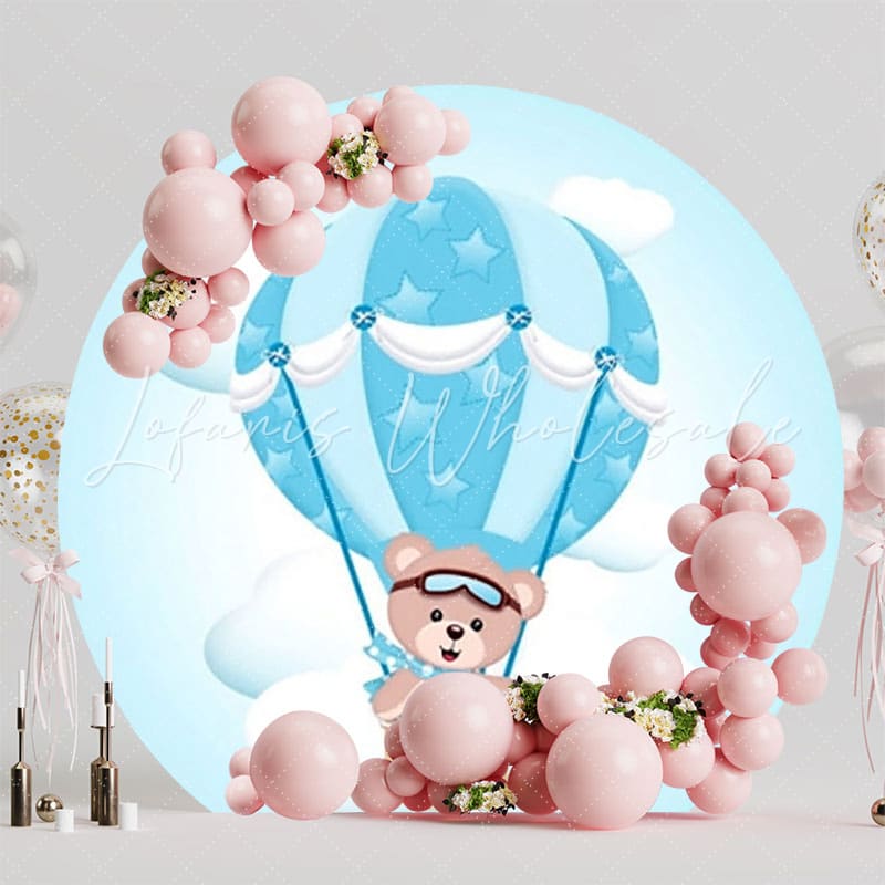 Sweet Baby Shower Bear Round Backdrop For Gender Reveal Party Fun
