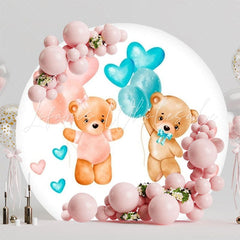 Sweet Baby Shower Revelation Bear Round Backdrop For Gender Reveal Party