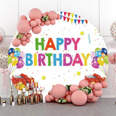 Lofaris Sweet Cake And Balloons Round Happy Birthday Backdrop