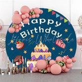Lofaris Sweet Cakes Blue Round Happy Birthday Party Backdrop