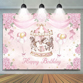 Lofaris Sweet Carousel Floral Balloon Birthday Backdrop