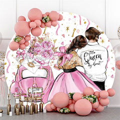 Lofaris Sweet Couple Pink Flower Car Glitter Round Valentines Backdrop