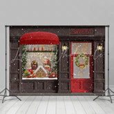 Lofaris Sweet Gingerbread Snow Christmas Wreath Lights Red Door Backdrop
