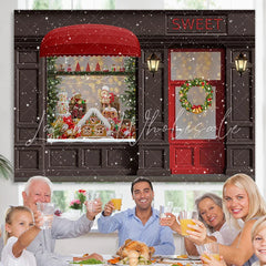 Lofaris Sweet Gingerbread Snow Christmas Wreath Lights Red Door Backdrop