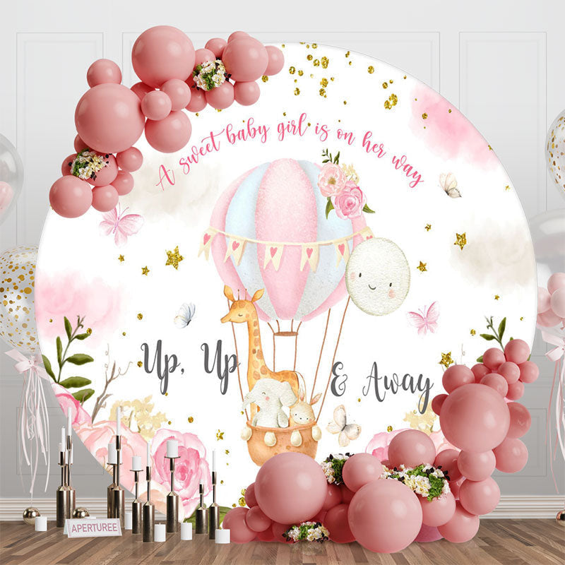 Lofaris Sweet Girl Animals Floral Round Baby Shower Backdrop