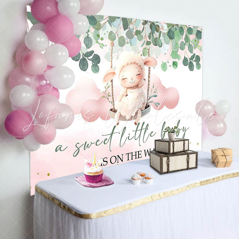 Lofaris Sweet Little Baby Leaves Sheep Shower Backdrop