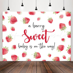Lofaris Sweet On The Way Strawberry White Baby Shower Backdrop