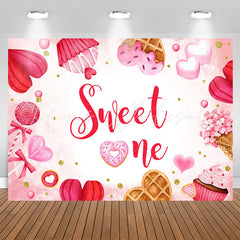 Lofaris Sweet One Dessert Heart Pink 1st Birthday Backdrop