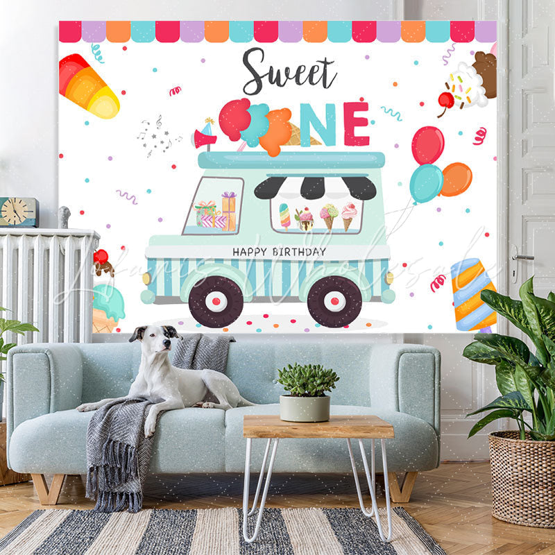 Lofaris Sweet One Ice Cream Balloon Birthday Backdrop For Boy