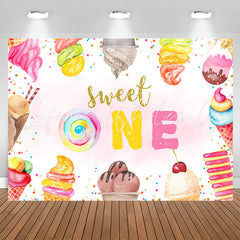 Lofaris Sweet One Ice Cream Pink Happy 1st Birthday Backdrop