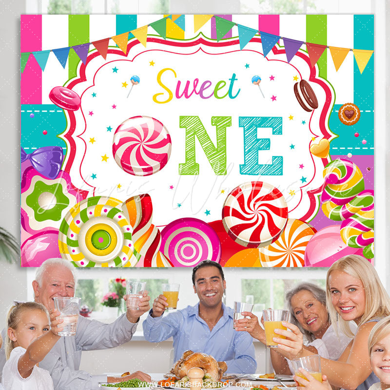 Lofaris Sweet One Loliipop Candy Land Happy Birthday Backdrop