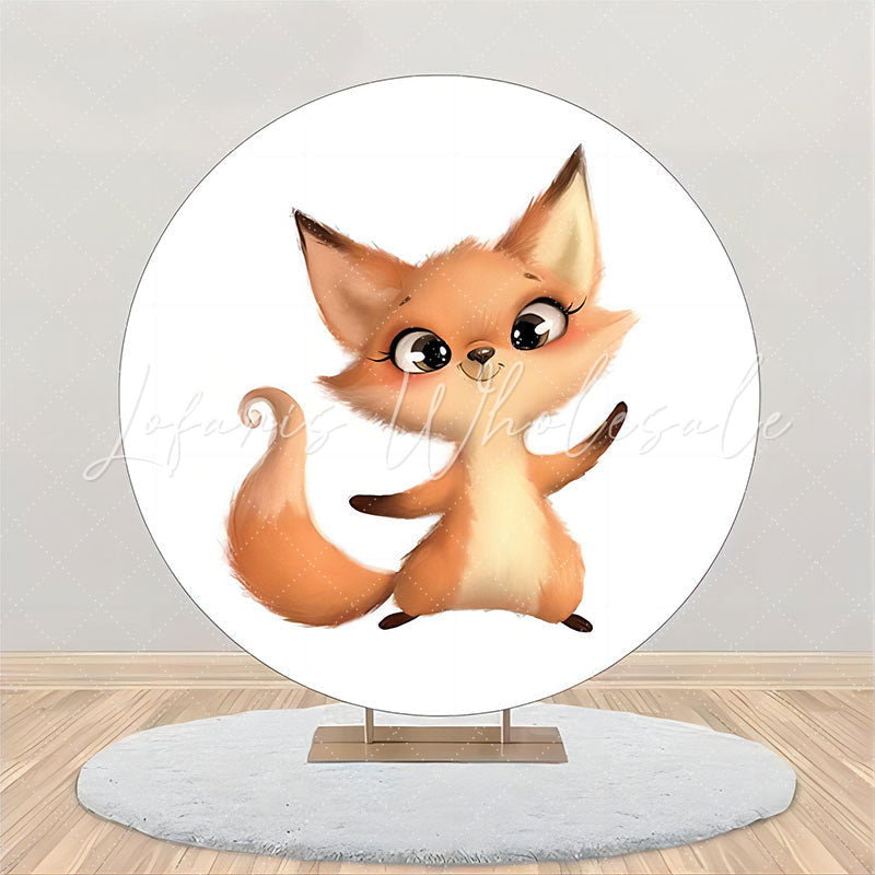 Lofaris Sweet Orange Fox White Round Baby Shower Backdrop