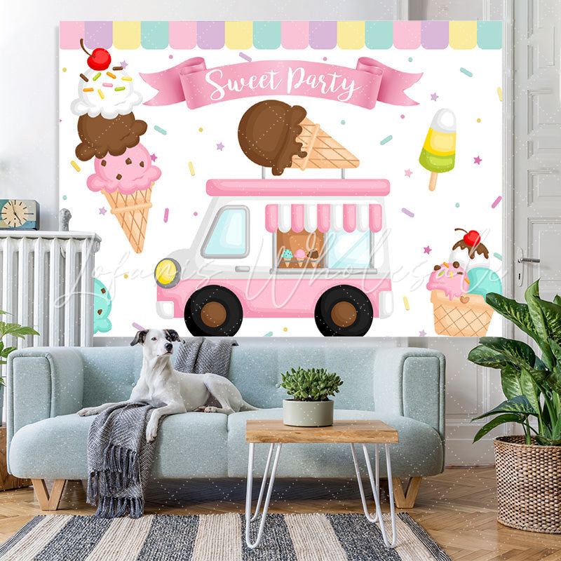 Lofaris Sweet Party Ice Cream Theme Baby Girl Birthday Backdrop