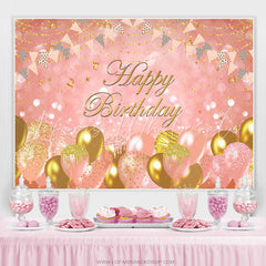 Lofaris Sweet Pink Balloon Flag Ribbon Happy Birthday Backdrop